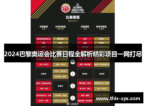 2024巴黎奥运会比赛日程全解析精彩项目一网打尽